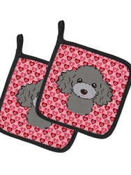 Silver Gray Poodle Pair of Pot Holders
