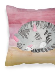 Sleeping Grey Cat Watercolor Fabric Decorative Pillow