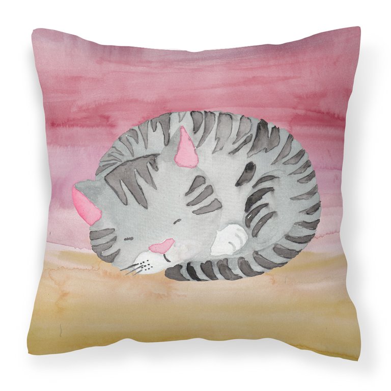 Sleeping Grey Cat Watercolor Fabric Decorative Pillow