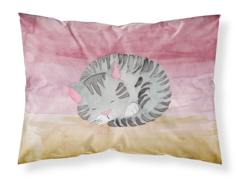 Sleeping Grey Cat Watercolor Fabric Standard Pillowcase