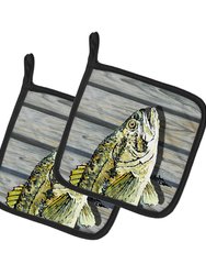 Small mouth Bass Fish on Pier Pair of Pot Holders