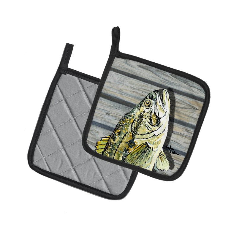 Small mouth Bass Fish on Pier Pair of Pot Holders