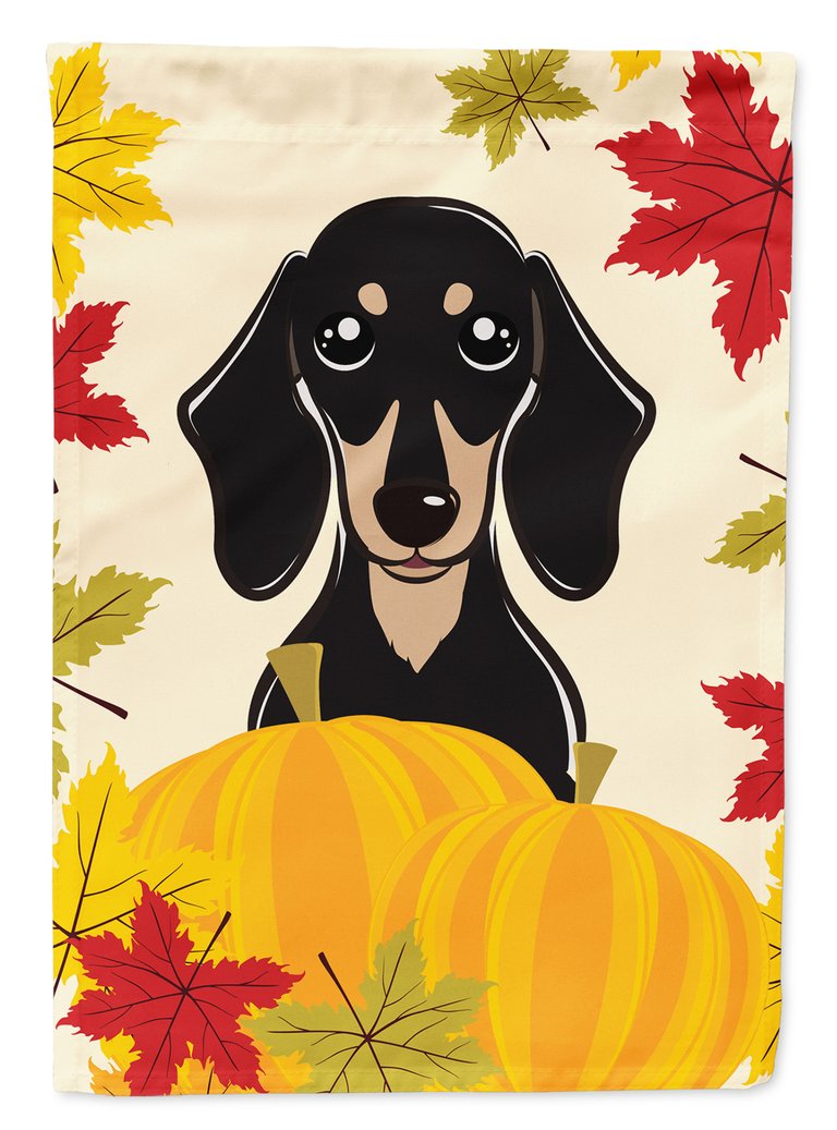 Smooth Black And Tan Dachshund Thanksgiving Garden Flag 2-Sided 2-Ply