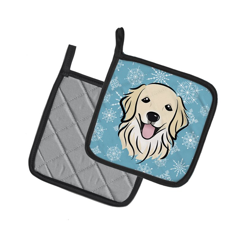 Snowflake Golden Retriever Pair of Pot Holders