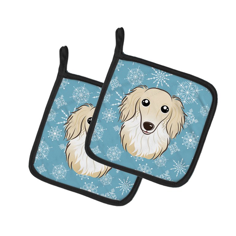 Snowflake Longhair Creme Dachshund Pair of Pot Holders