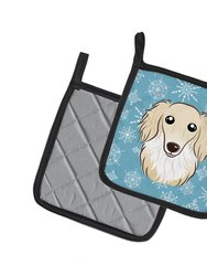 Snowflake Longhair Creme Dachshund Pair of Pot Holders