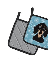 Snowflake Smooth Black and Tan Dachshund Pair of Pot Holders