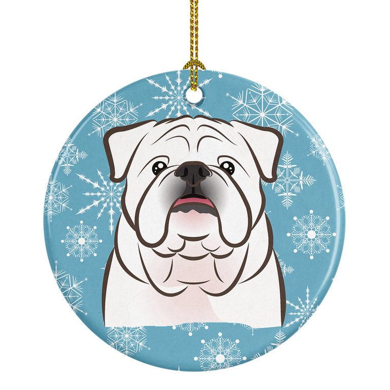 Snowflake White English Bulldog  Ceramic Ornament