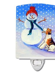 Snowman with  Fox Terrier  Ceramic Night Light