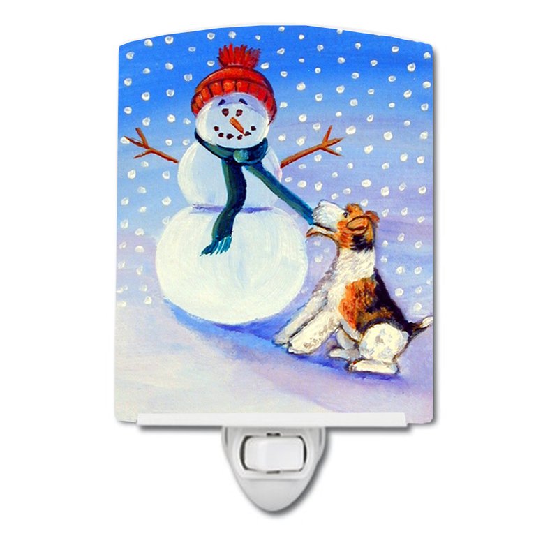 Snowman with  Fox Terrier  Ceramic Night Light