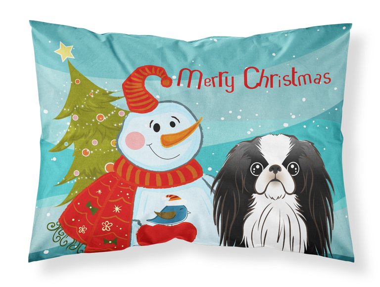 Snowman with Japanese Chin Fabric Standard Pillowcase