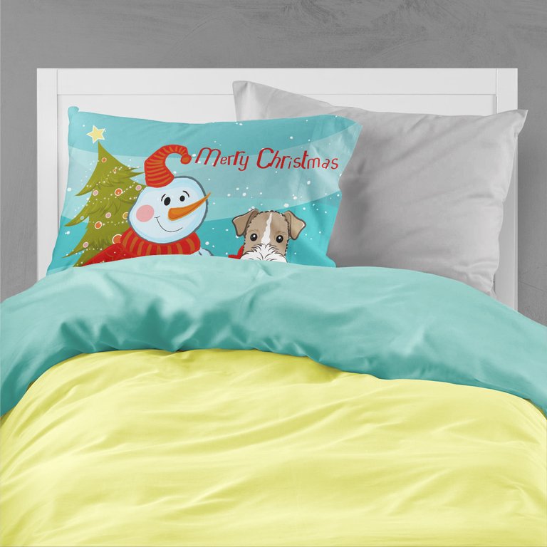 Snowman with Wire Haired Fox Terrier Fabric Standard Pillowcase