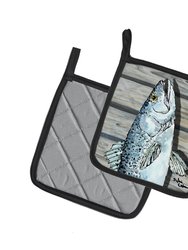 Speckled Trout Fish on Pier Pair of Pot Holders