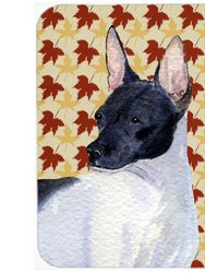 SS4376LCB 12" x 15" Rat Terrier Fall Leaves Portrait Glass Cutting Board - Large