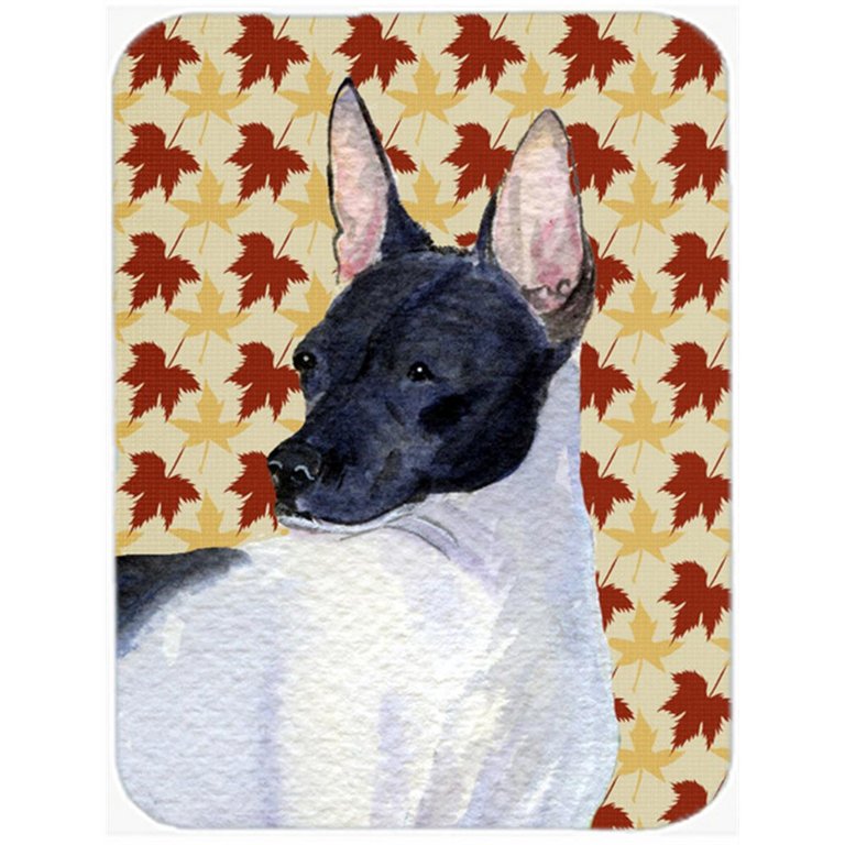 SS4376LCB 12" x 15" Rat Terrier Fall Leaves Portrait Glass Cutting Board - Large