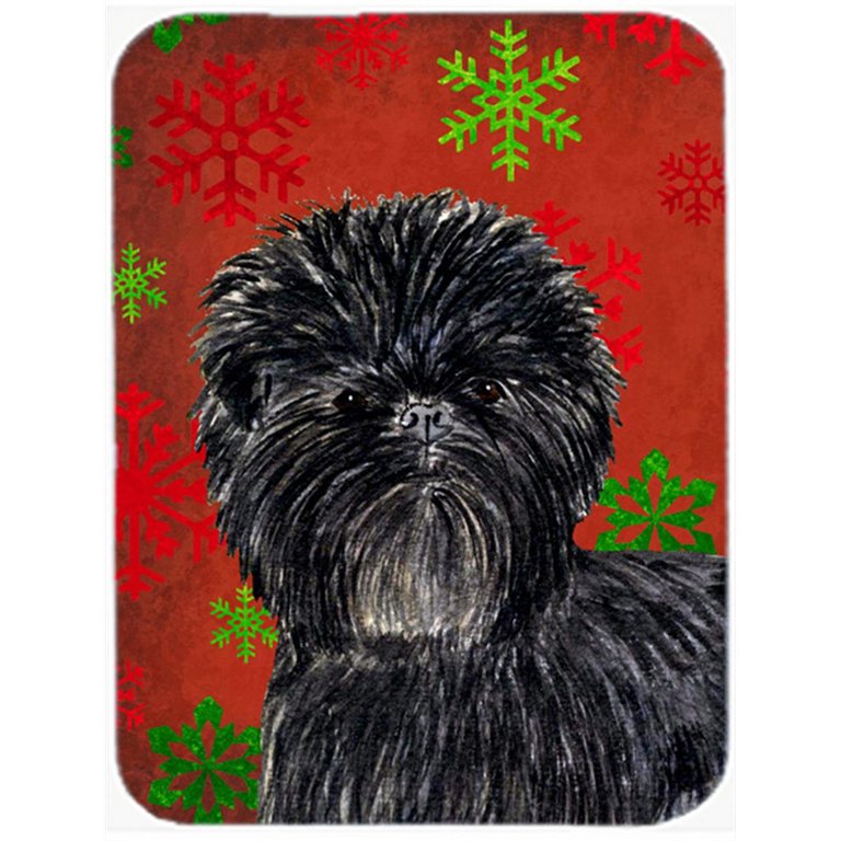 SS4718LCB Affenpinscher Red And Green Snowflakes Christmas Glass Cutting Board - Large