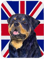 SS4966LCB Rottweiler With English Union Jack British Flag Glass Cutting Board - Large