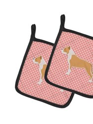 Staffordshire Bull Terrier Checkerboard Pink Pair of Pot Holders