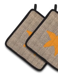 Starfish Burlap and Orange BB1100 Pair of Pot Holders