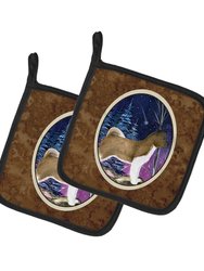 Starry Night Akita Pair of Pot Holders