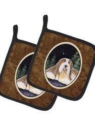 Starry Night Bearded Collie Pair of Pot Holders