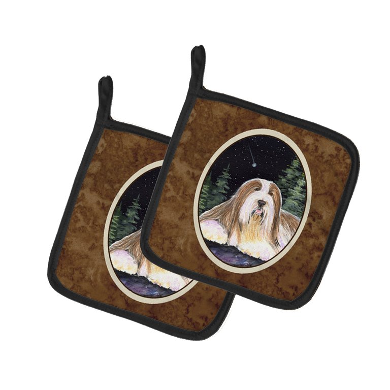 Starry Night Bearded Collie Pair of Pot Holders