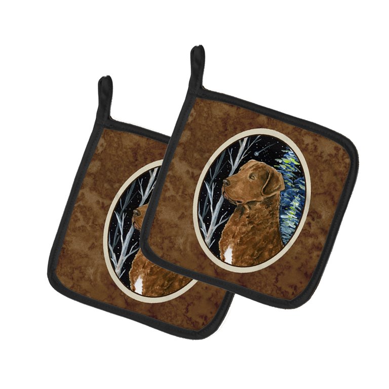 Starry Night Chesapeake Bay Retriever Pair of Pot Holders