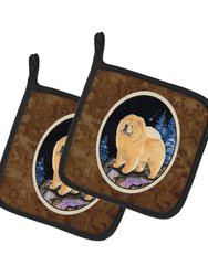 Starry Night Chow Chow Pair of Pot Holders
