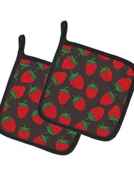 Strawberries on Gray Pair of Pot Holders