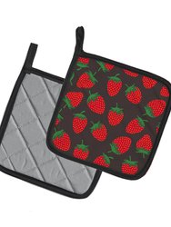 Strawberries on Gray Pair of Pot Holders