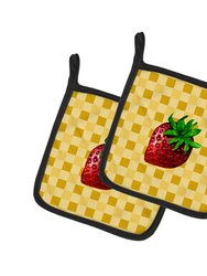 Strawberry on Basketweave Pair of Pot Holders