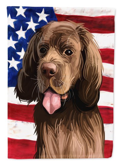Caroline's Treasures Sussex Spaniel Dog American Flag Garden Flag 2-Sided 2-Ply product