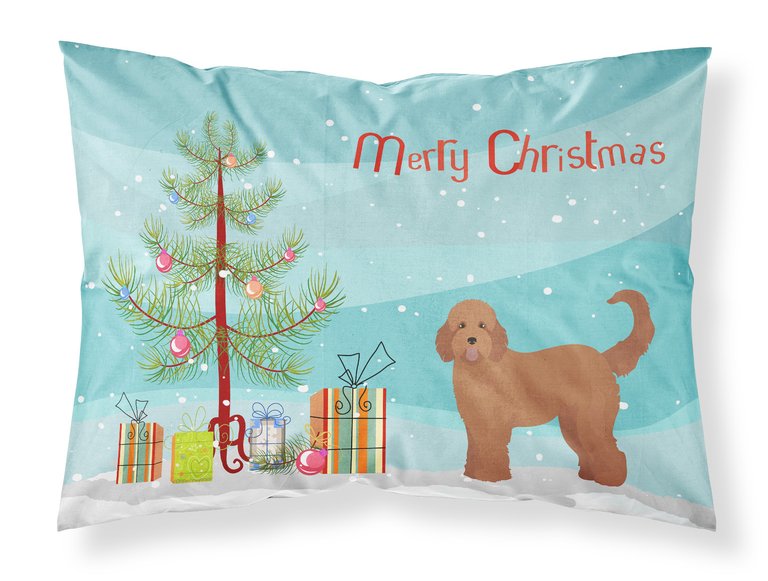 Tan Goldendoodle Christmas Tree Fabric Standard Pillowcase