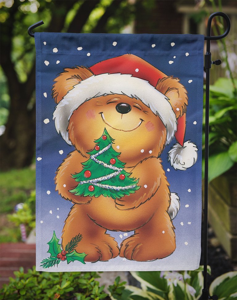 Teddy Bear And Christmas Tree Garden Flag 2-Sided 2-Ply