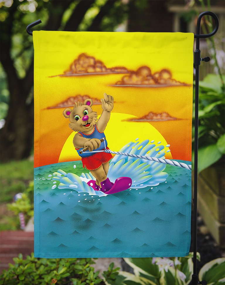 Teddy Bear Water Skiing Garden Flag 2-Sided 2-Ply