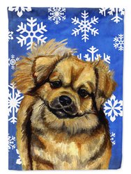 Tibetan Spaniel Winter Snowflakes Holiday Garden Flag 2-Sided 2-Ply