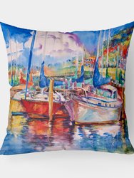 Tree Boats Sailboats Fabric Decorative Pillow