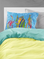 Troical Fish and Seaweed on Blue Fabric Standard Pillowcase