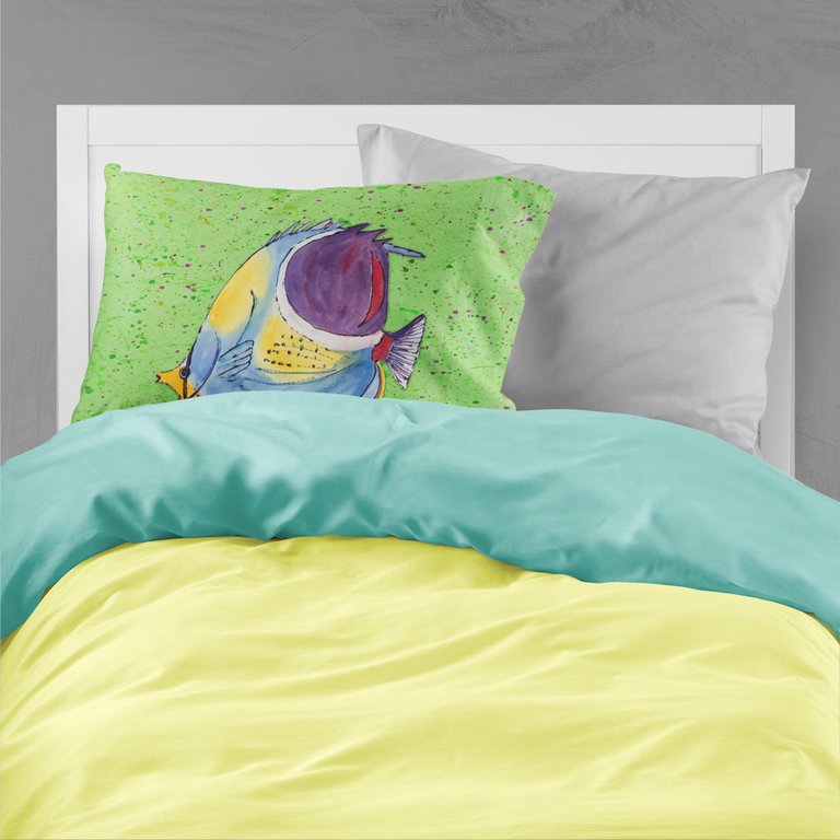 Tropical Fish on Green Fabric Standard Pillowcase