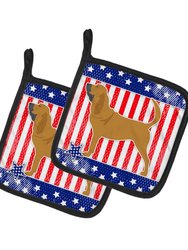 USA Patriotic Bloodhound Pair of Pot Holders