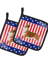 USA Patriotic Corgi Pair of Pot Holders