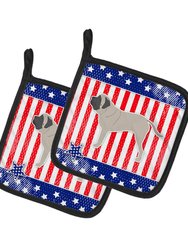 USA Patriotic English Mastiff Pair of Pot Holders