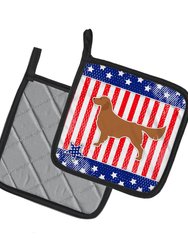 USA Patriotic Golden Retriever Pair of Pot Holders