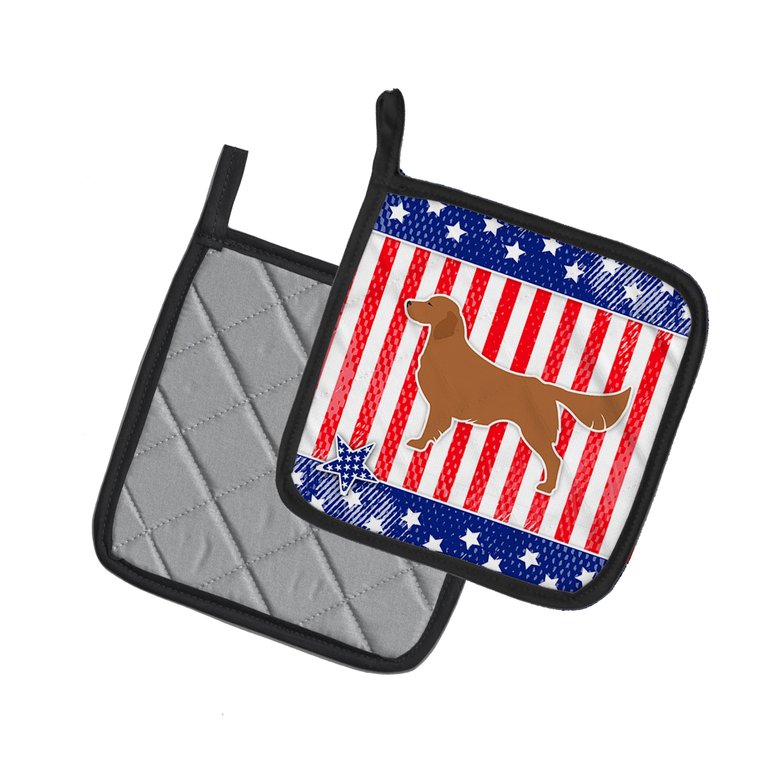 USA Patriotic Golden Retriever Pair of Pot Holders