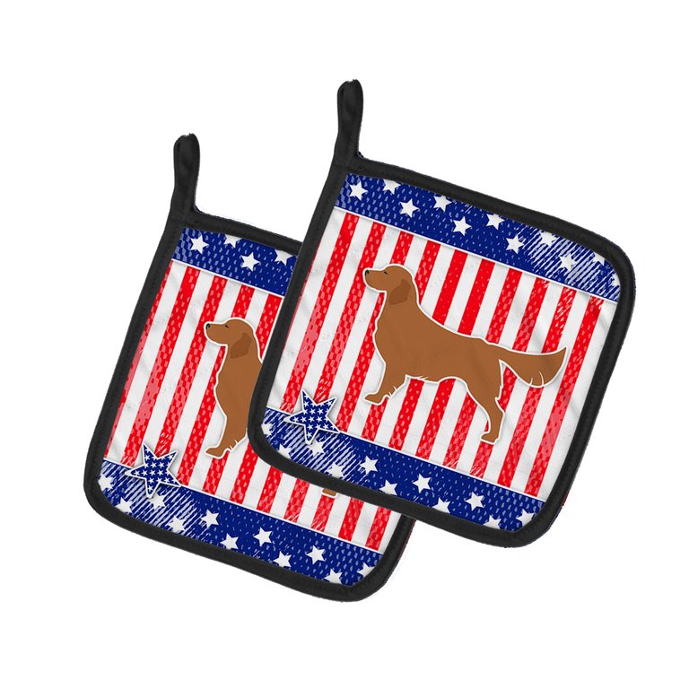 USA Patriotic Golden Retriever Pair of Pot Holders