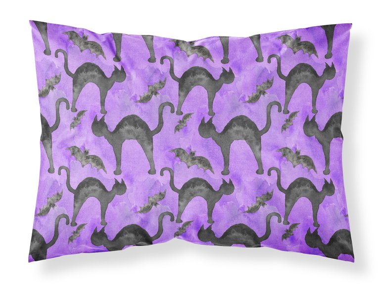Watecolor Halloween Black Cats on Purple Fabric Standard Pillowcase