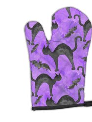 Watecolor Halloween Black Cats on Purple Oven Mitt