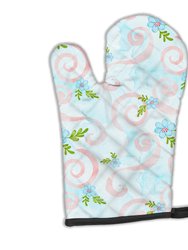 Watercolor Blue Flowers and Swirls Oven Mitt