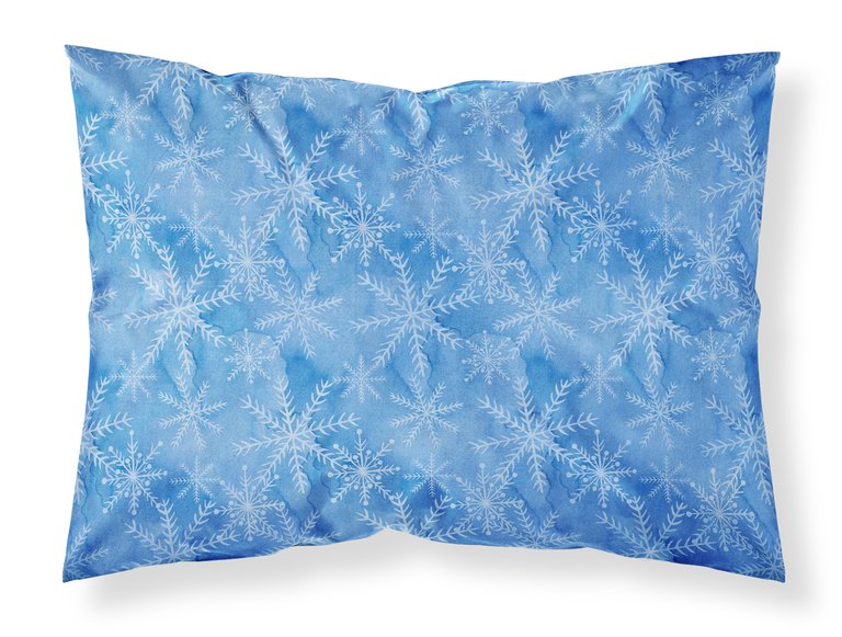 Watercolor Dark Blue Winter Snowflakes Fabric Standard Pillowcase