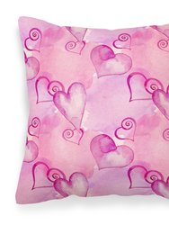 Watercolor Hot Pink Hearts Fabric Decorative Pillow